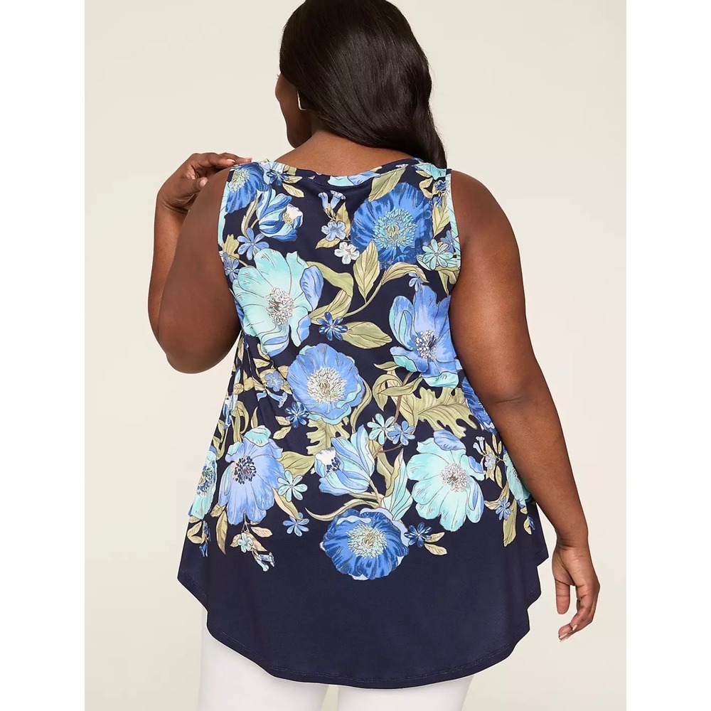 Lane Bryant Floral Boatneck Swing Top Size 22/24 Blue/Navy Sleeveless NEW - Picture 2 of 9
